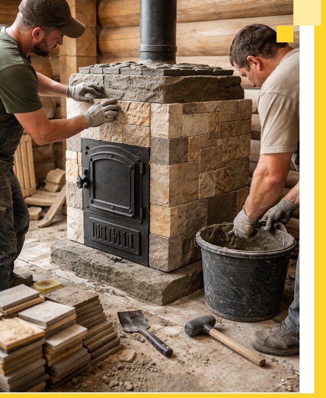 Облицовка банной печи под ключ в Верхнем Уфалее: камень и плитка