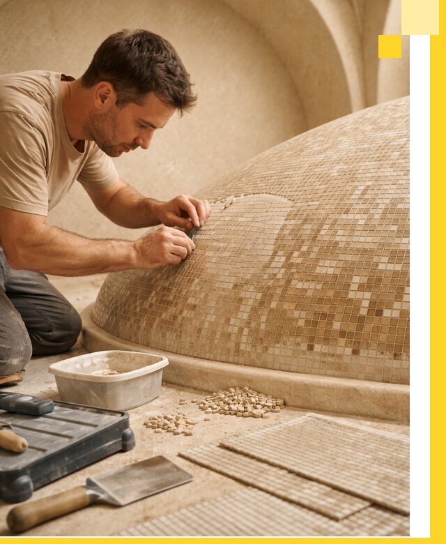 Профессиональная укладка мозаики для хамама под ключ в Верхнем Уфалее